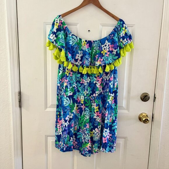 Lily Pulitzer Womans Summer La Fortuna Borealis Blue Social Sunset Romper Sz XL - Picture 6 of 10